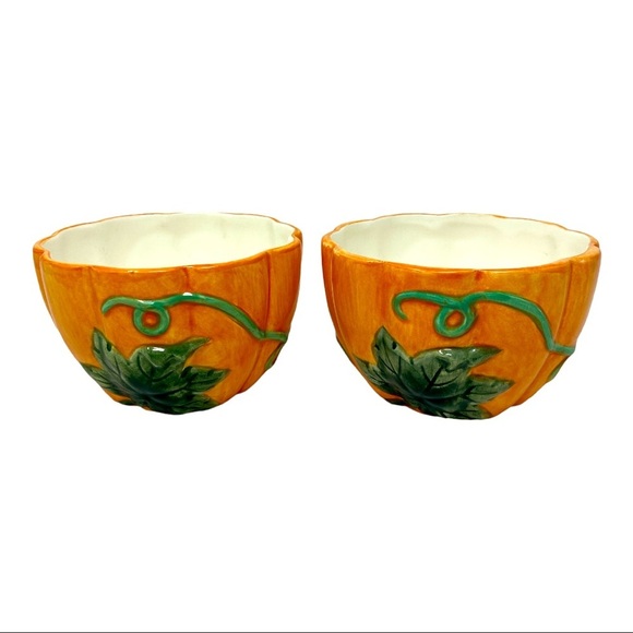 Two Small Ceramic Pumpkin Bowls 5”x3” - Picture 1 of 4